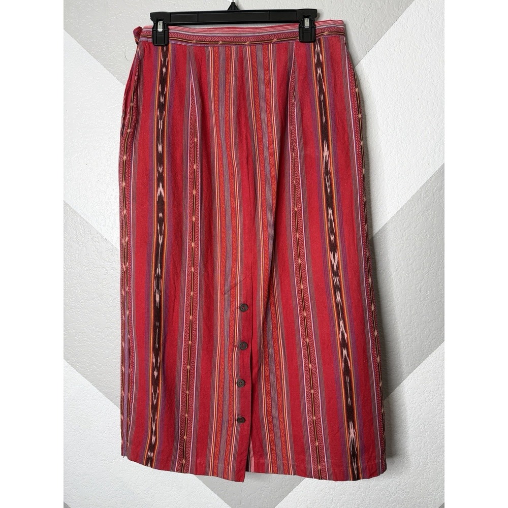 Boske River Ltd Women's Red Native Woven Cotton Skirt Made USA Size M 30" Waist - Picture 8 of 14